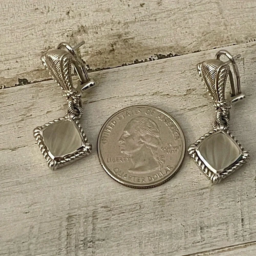 Rare Judith Ripka Sterling Silver Sandblasted Glass Drop Earrings - Picture 9 of 9